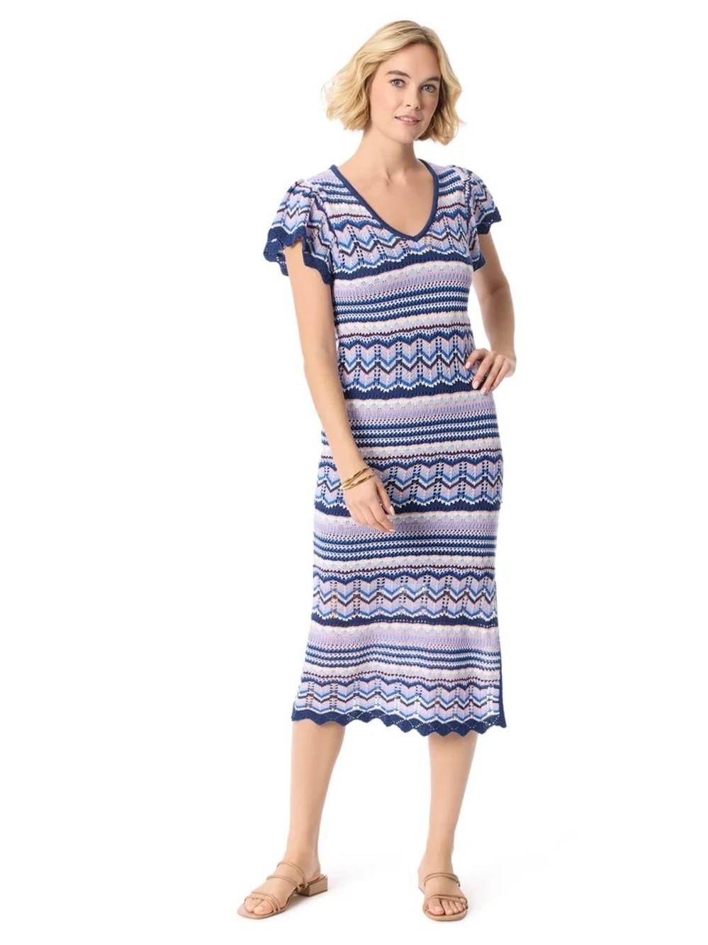 Jessica Simpson Zigzag Multicolor Crochet Long Dress Women's XL Beach Festival